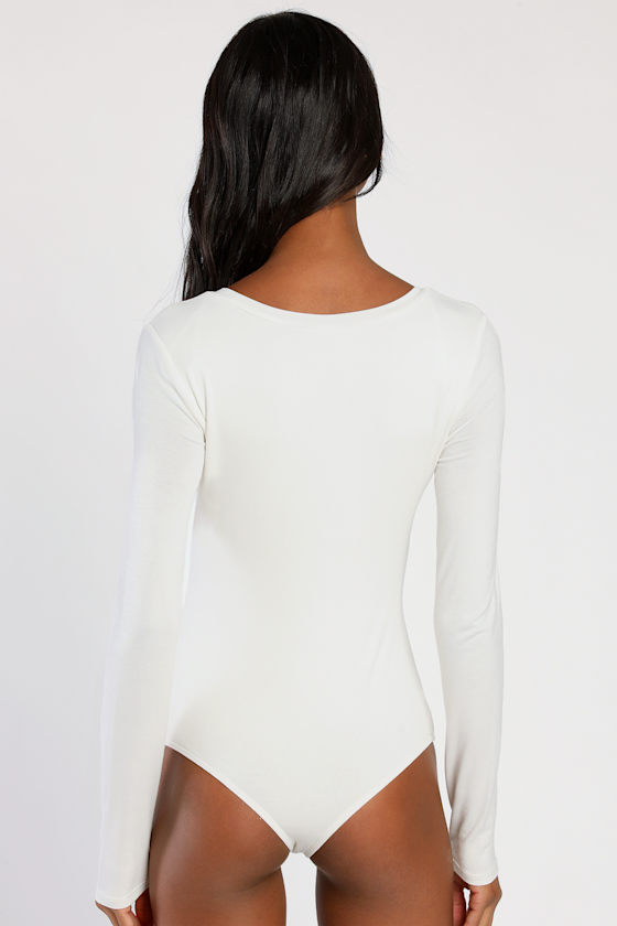 Clean Look White V-Neck Long Sleeve Bodysuit