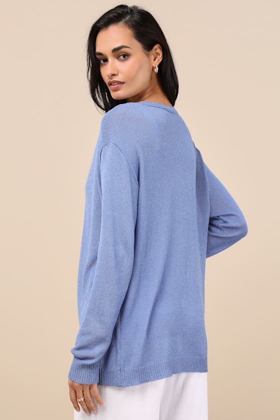 Clean Aesthetic Blue Knit Cardigan Sweater