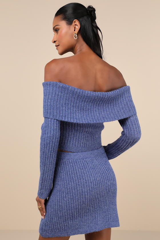 Charismatic Sense Heather Blue Sweater Mini Skirt