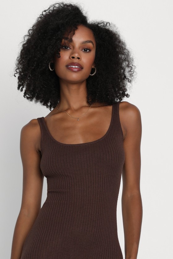 Layer Lover Brown Ribbed Knit Two-Piece Dress & Cardigan Set