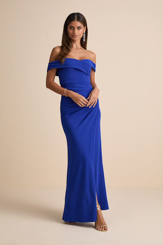 High-Class Presence Royal Blue Off-the-Shoulder Maxi Dress