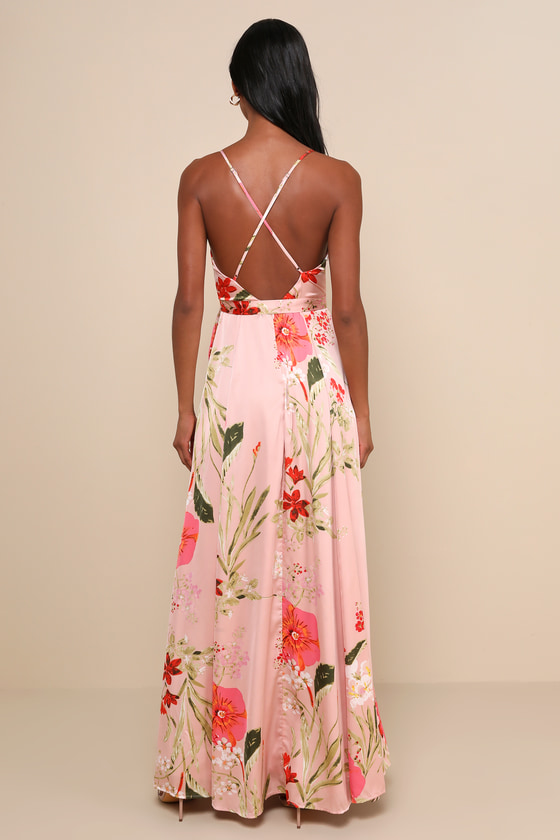 Still the One Blush Pink Floral Print Satin Maxi Dress