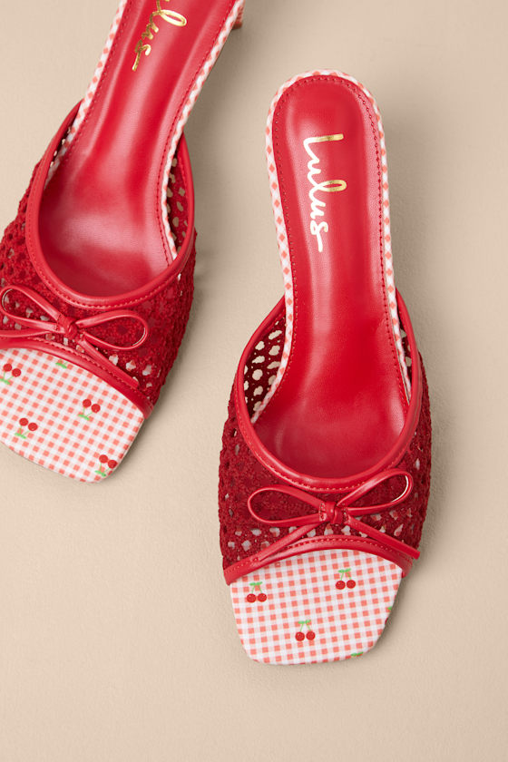 Winola Red Gingham High Heel Slide Sandals