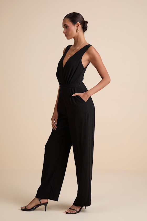 Kiska Black Lace Wide-Leg Jumpsuit