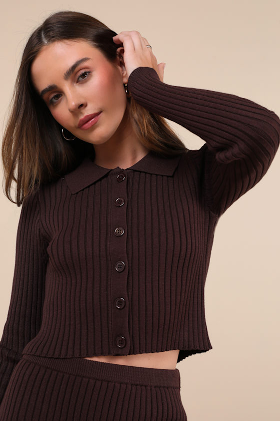 Too Perfect Dark Brown Collared Two-Piece Sweater Mini Dress