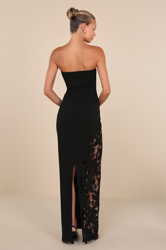 Irresistible Attitude Black Strapless Lace Column Maxi Dress