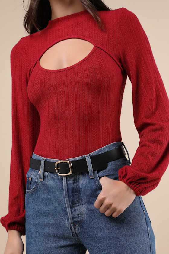 Simply Ideal Red Cutout Long Sleeve Top