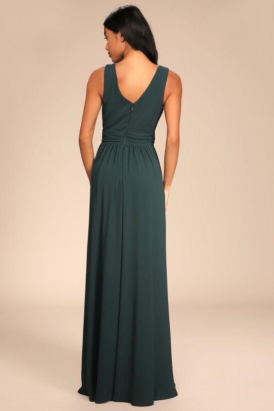 Thoughts of Hue Emerald Green Surplice Maxi Dress