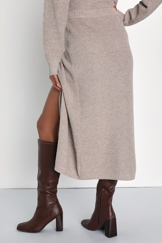 Autumn Sweetheart Beige Waffle Knit Two-Piece Sweater Dress