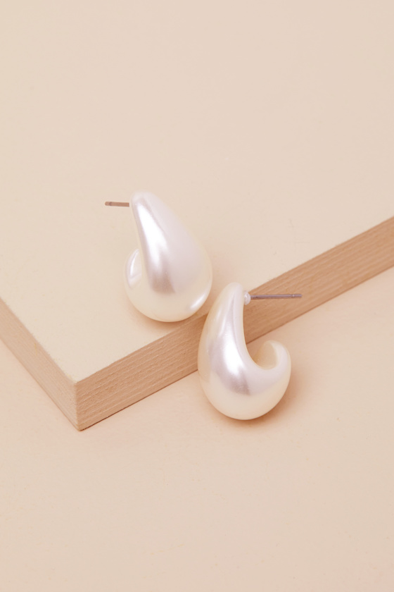 Dali White Teardrop Hoop Earrings