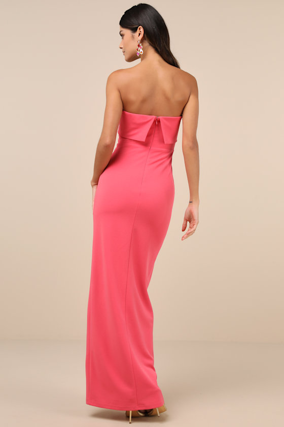 Classy Consideration Coral Pink Strapless Maxi Dress