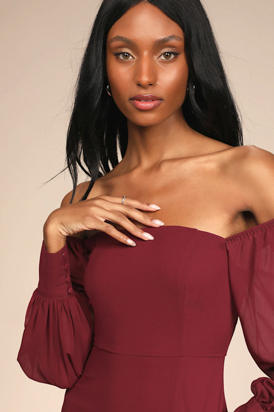 Feel the Romance Burgundy Off-the-Shoulder Maxi Dress