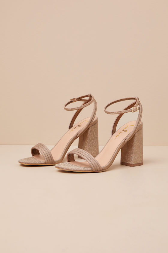 Mabrie Bronze Glitter Ankle Strap High Heel Sandals