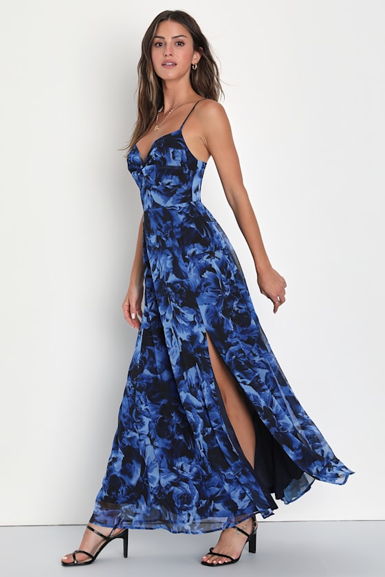 Beautiful Soul Blue Floral Print Twist-Front Maxi Dress