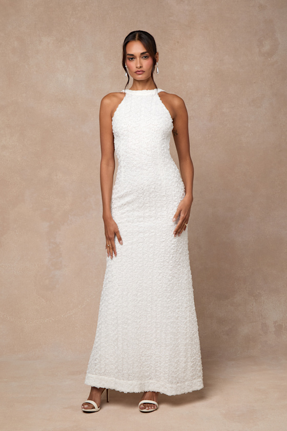 Ottiline White Textured Backless Maxi Dress