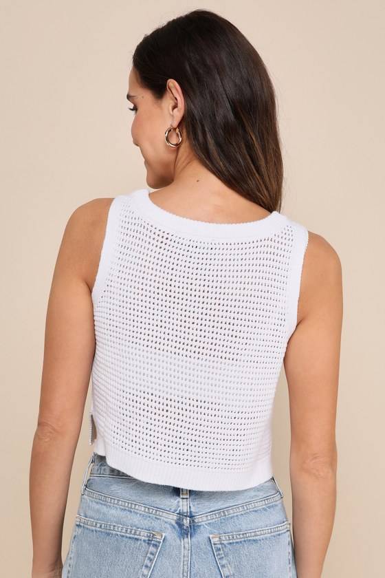 Get the Look White Loose Knit Sweater Tank Top