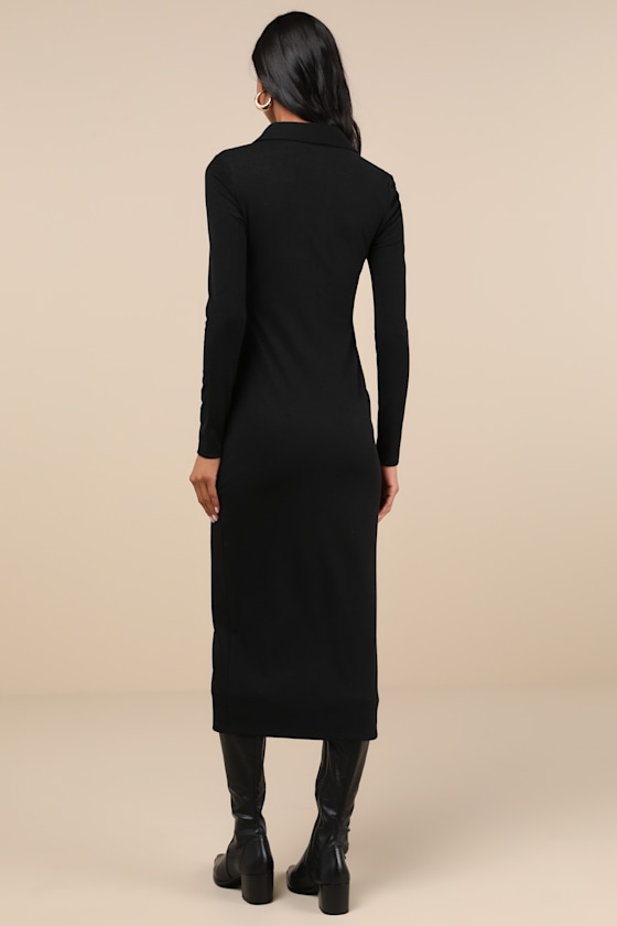 A Little Prep Black Button-Up Bodycon Midi Dress