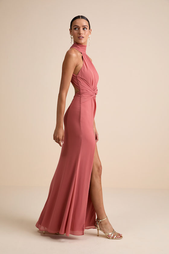 Lavinia Rusty Rose Mock Neck Backless Maxi Dress