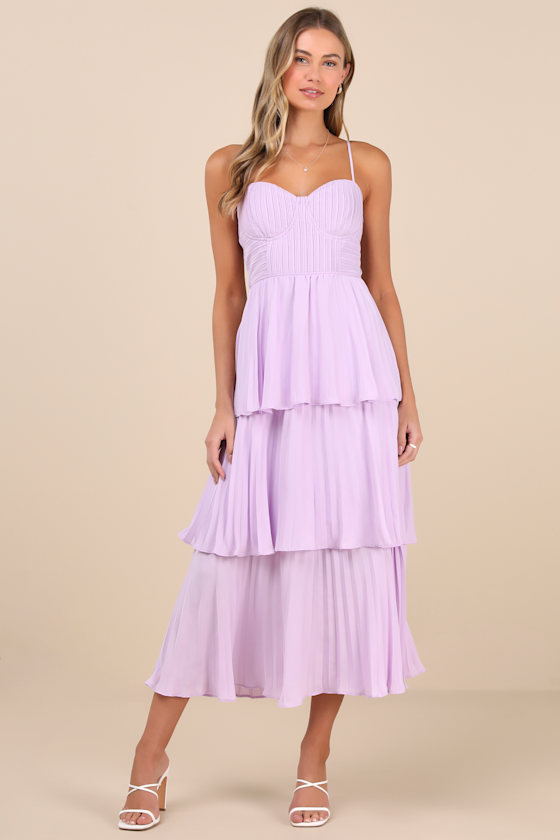Cascading Crush Lavender Tiered Bustier Midi Dress