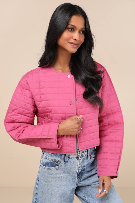 Denny Hot Pink Quilted Cropped Jacket