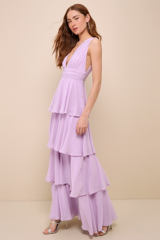 Amazing Evening Lavender Tiered Maxi Dress