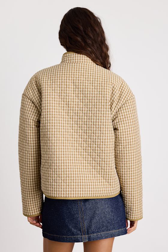 Bundled Perfection Olive Plaid Quilted Puffer Jacket