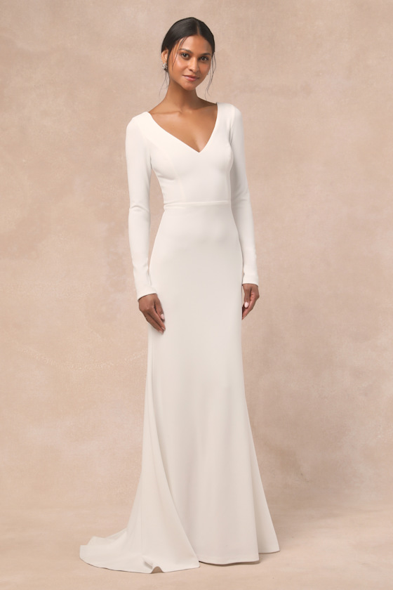 Feeling of Forever White Long Sleeve Mermaid Maxi Dress