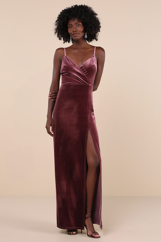 Graceful Glamour Dusty Purple Velvet Surplice Maxi Dress