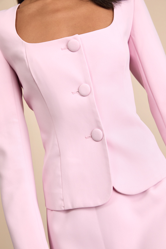 Eliana Light Pink Scoop Neck Blazer