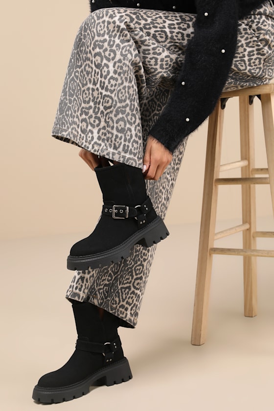Rylander Black Suede Moto Ankle Boots