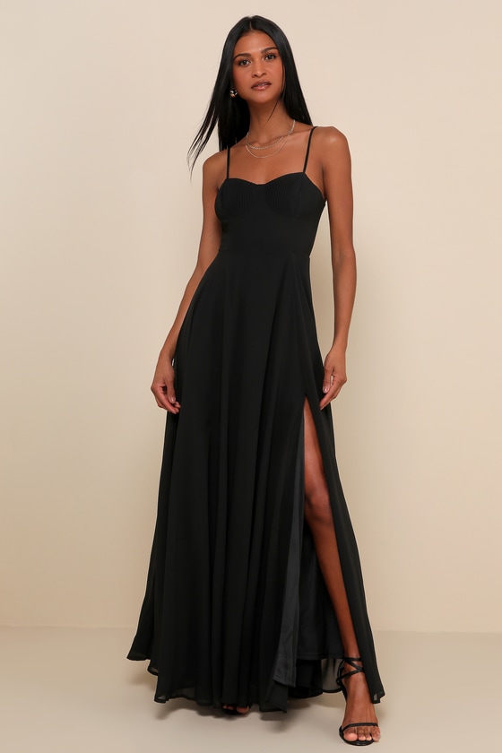 Cause for Commotion Black Pleated Bustier Maxi Dress