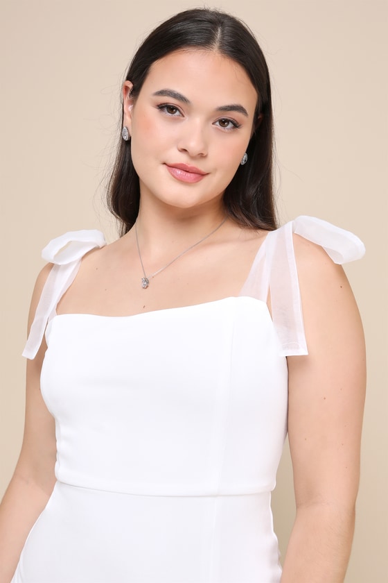 Romantic Celebration White Tie-Strap Bodycon Midi Dress