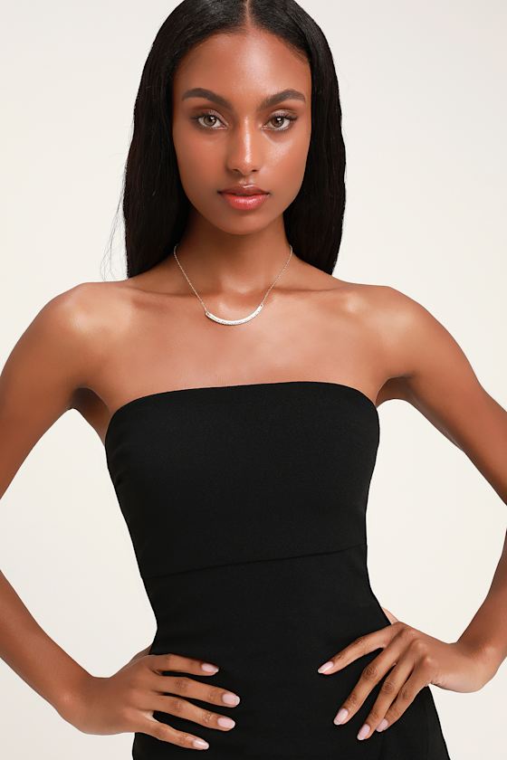 After Hours Black Strapless Ruffled Maxi Dress