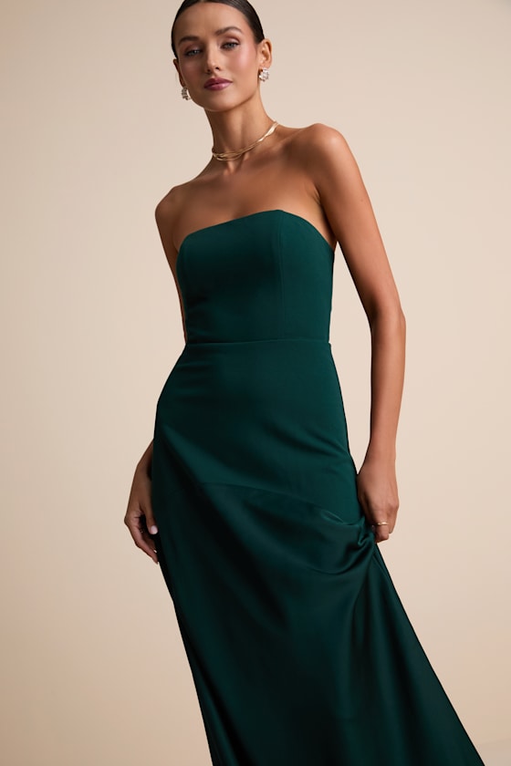 Compelling Style Emerald Strapless A-Line Maxi Dress