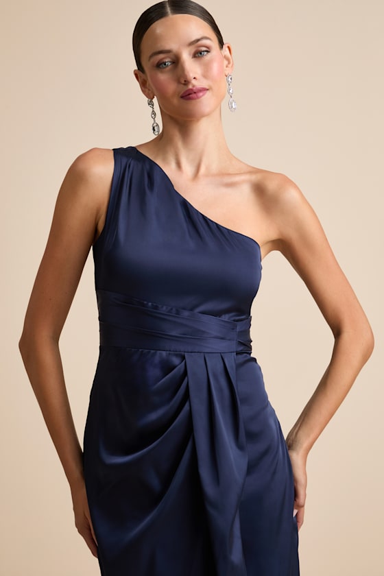 Rhema Navy Satin Midi Dress