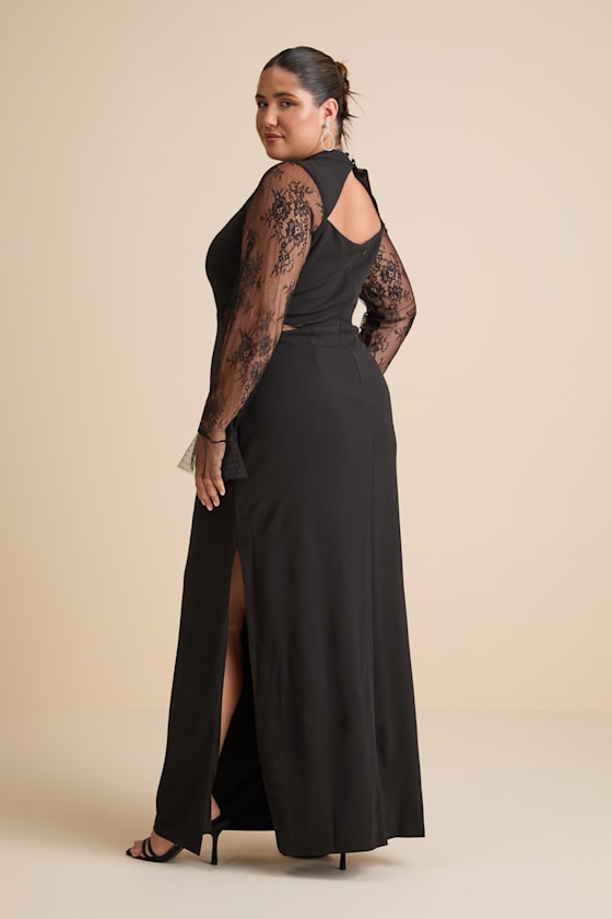 Bragging Rights Black Lace Long Sleeve Column Maxi Dress