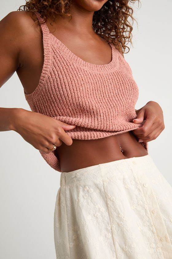 Effortless Sunshine Dusty Pink Sweater Tank Top