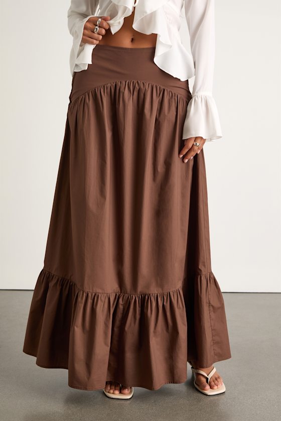 Juniper Dark Brown Cotton Mid-Rise Maxi Skirt