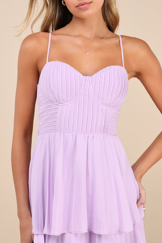 Cascading Crush Lavender Tiered Bustier Midi Dress