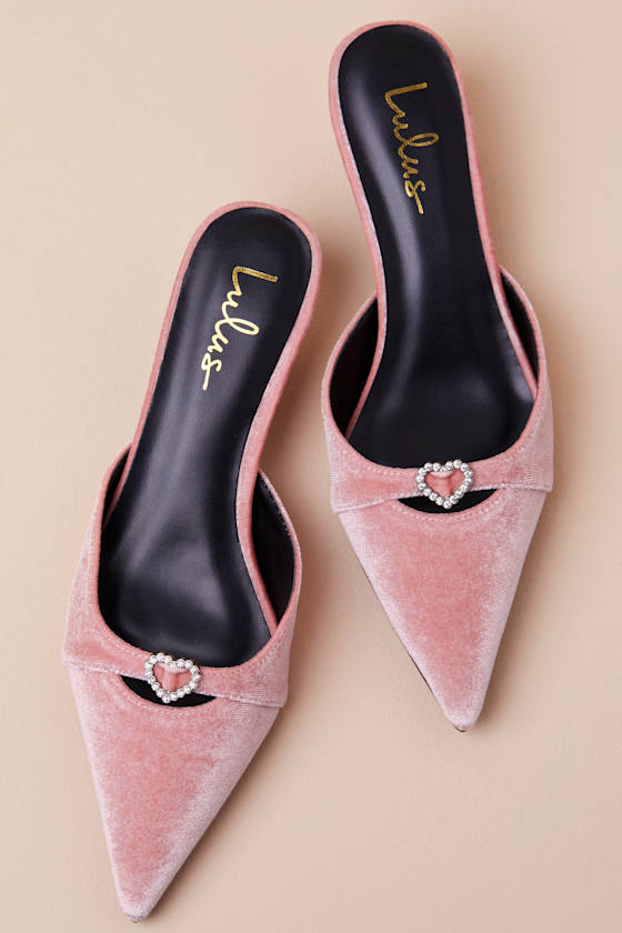 Ambersen Dusty Rose Velvet Pointed-Toe Kitten Heel Pumps