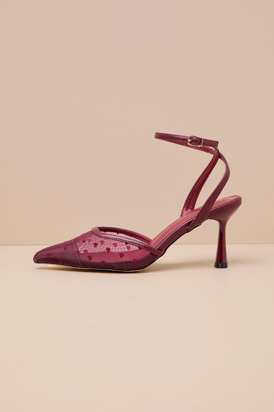 Polaris Merlot Mesh Heart Ankle Strap Pumps