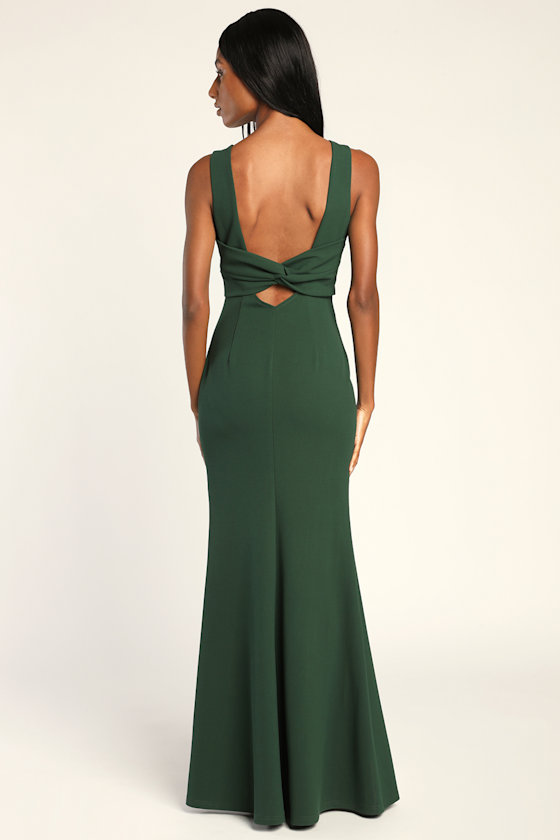 Love In Your Eyes Hunter Green Knotted Mermaid Maxi Dress