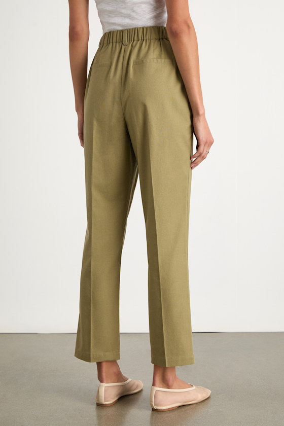 Sophisticated Company Olive Linen Straight Leg Trousers