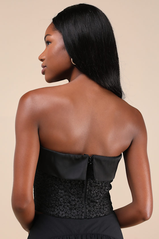 Envied Confidence Black Jacquard Cropped Strapless Top
