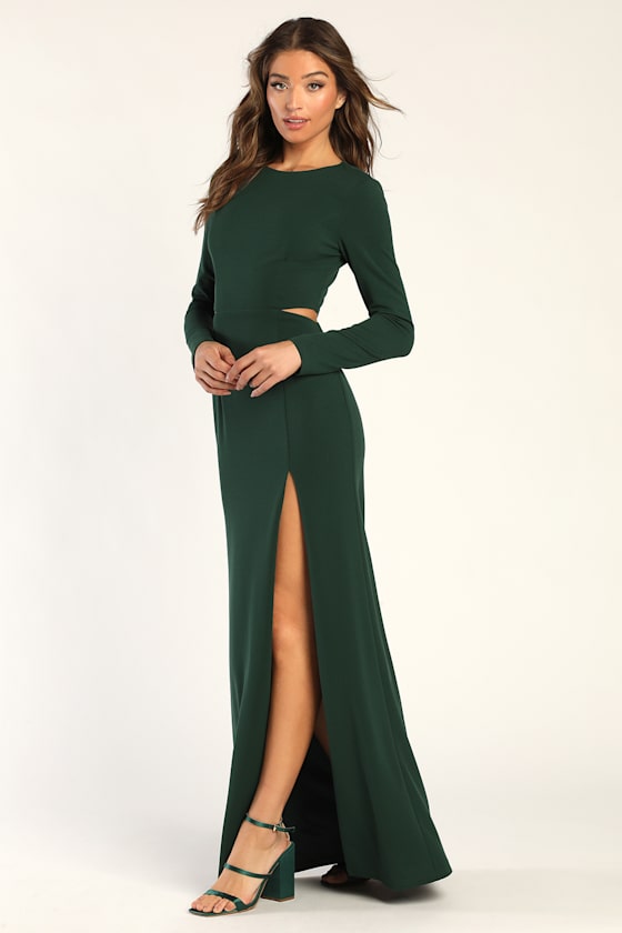 Going for the Wow Emerald Green Long Sleeve Cutout Maxi Dress