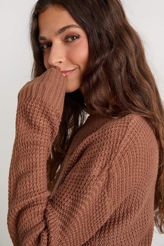 Campfire Cozy Light Brown Cropped Sweater