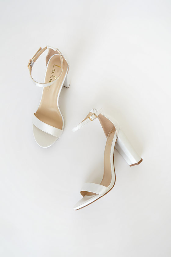 Taylor Ivory Satin Ankle Strap Heels