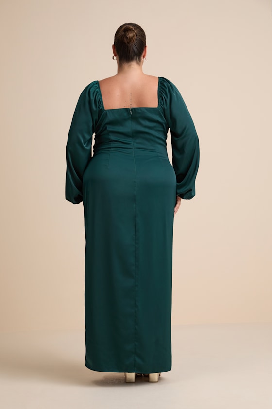 Eternal Heart Emerald Green Satin Long Sleeve Maxi Dress