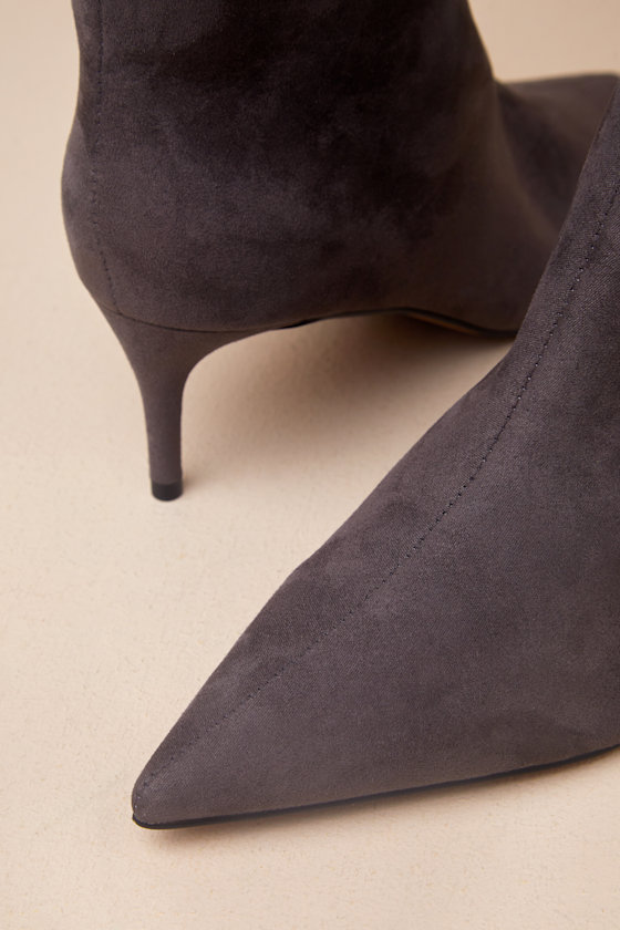 Tierny Charcoal Suede Pointed-Toe Over-the-Knee Boots