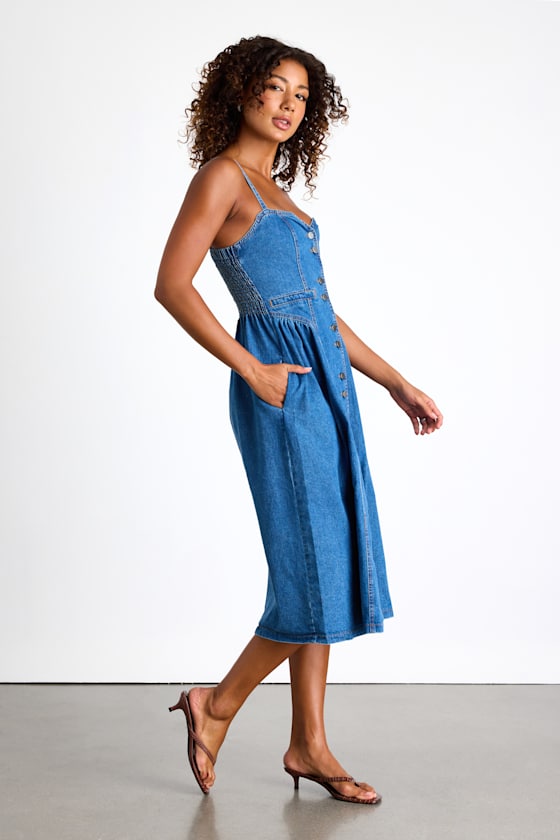Westlee Medium Wash Denim Button-Front Midi Dress